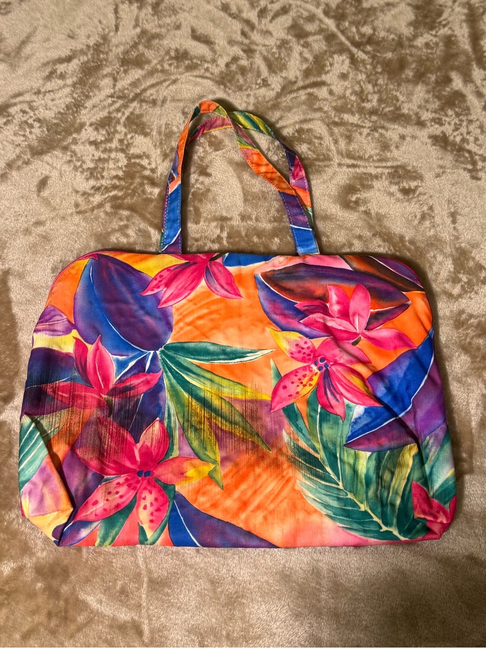 VINTAGE Vibrant Tropical Floral Tote Bag - Multicolor Makeup Travel Tote
